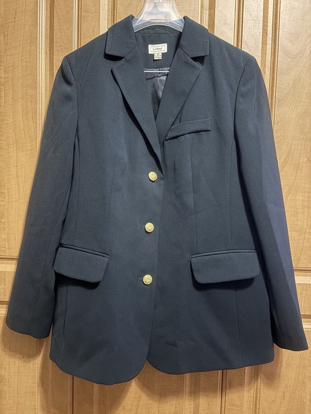 LL Bean Blazer Jacket Woman's Size 12R Black With Gold Buttons